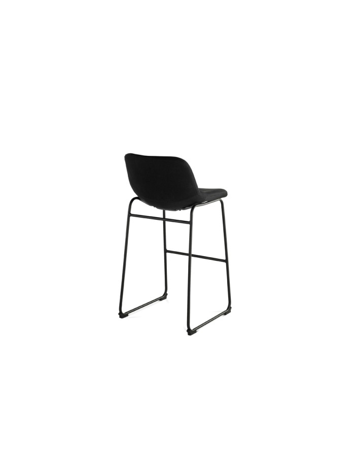 Taburete alto rocada con asiento y respaldo bajo tapizado tela ignifuga base metalica acero color negro Taburete alto rocada con asiento y respaldo bajo tapizado tela ignifuga base metalica acero color negro