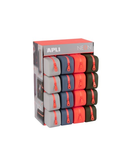 Bolso portatodo apli silicona rectangular 75x185x55 mm expositor de 16 unidades colores surtidos