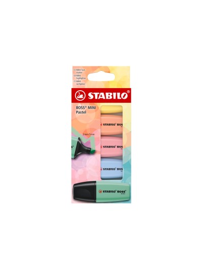 Rotulador stabilo boss fluorescente mini pastel estuche de 5 unidades colores surtidos