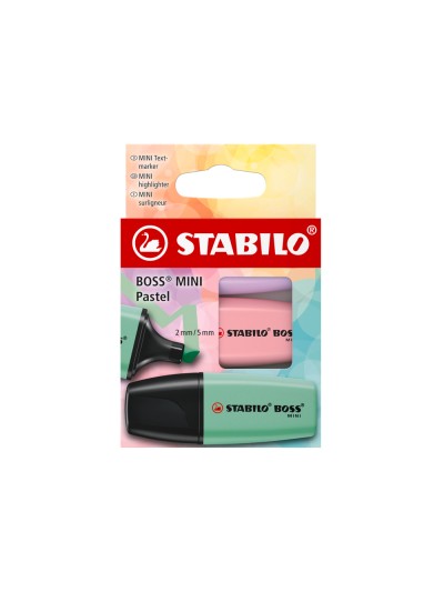 Rotulador stabilo boss fluorescente mini pastel estuche de 3 unidades colores surtidos