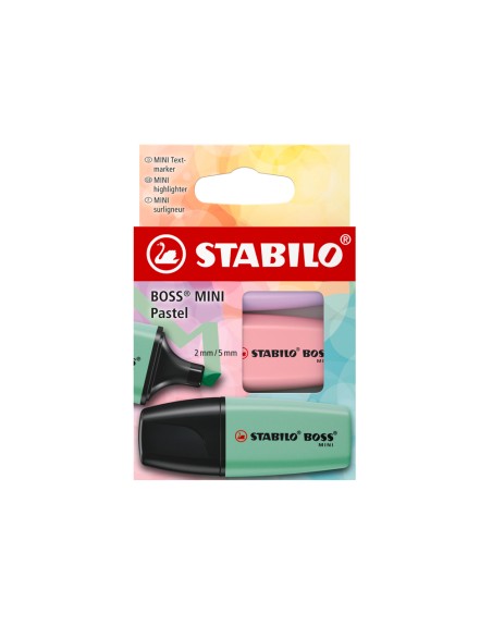 Rotulador stabilo boss fluorescente mini pastel estuche de 3 unidades colores surtidos