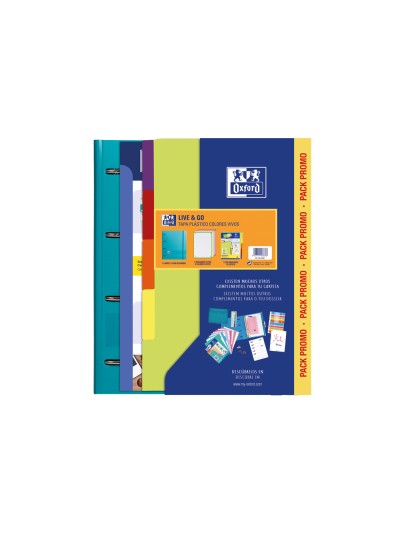 Carpeta con recambio oxford ebinder l&g vivos din a4+ 4 anillas 35 mm recambio 80 h cuadro 5 mm + juego 5