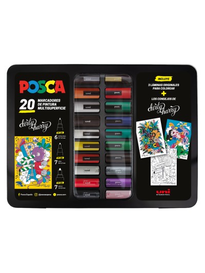 Rotulador uni posca dirty harry marcador de pintura punta conica maletin metalico de 20 unidades colores