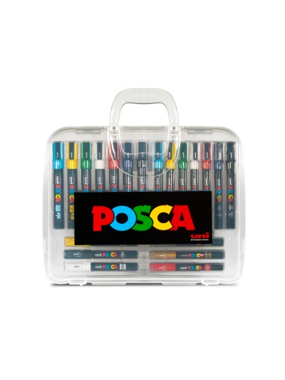 Rotulador uni posca marcador de pintura punta conica maletin pvc de 20 unidades colores surtidos