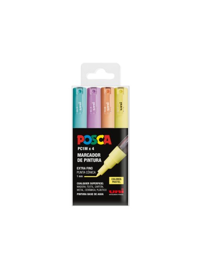 Rotulador uni posca pc-1m marcador de pintura punta extrafina 0,7 mm blister de 4 unidades colores pastel