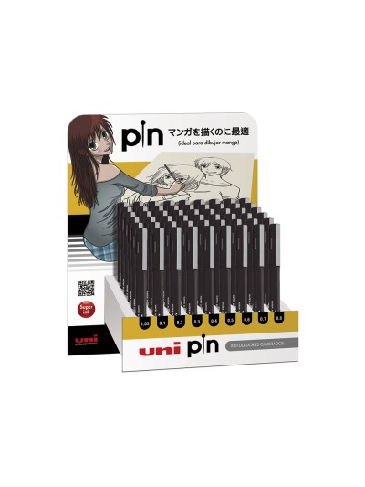 Expositor rotulador uniball pin calibrado micrometrico color negro expositor de 54 unidades surtidas