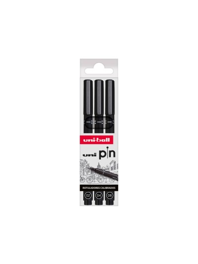 Rotulador uniball pin calibrado micrometrico color negro blister de 3 unidades