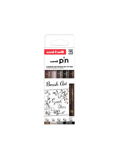 Rotulador uniball pin punta pincel flexible blister de 5 unidades colores surtidos