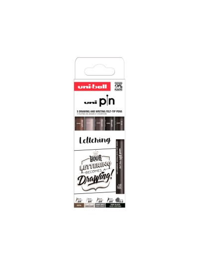 Rotulador uniball pin lettering blister de 5 unidades colores surtidos