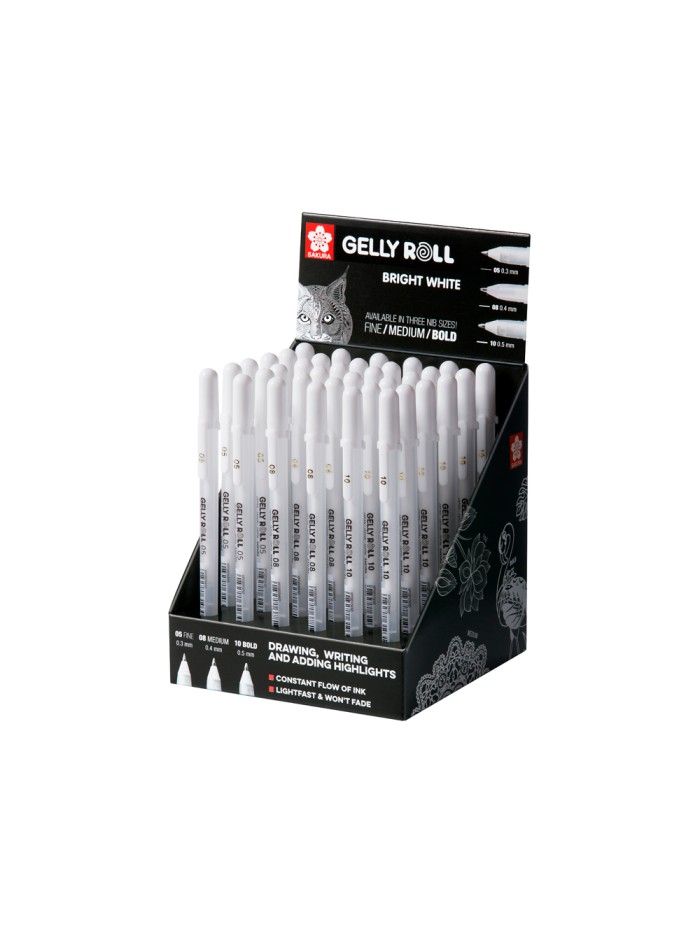 Rotulador sakura gel gelly roll gel color blanco expositor de 36 unidades surtidas 05 mm 08 mm y 10 mm Rotulador sakura gel gelly roll gel color blanco expositor de 36 unidades surtidas 05 mm 08 mm y 10 mm