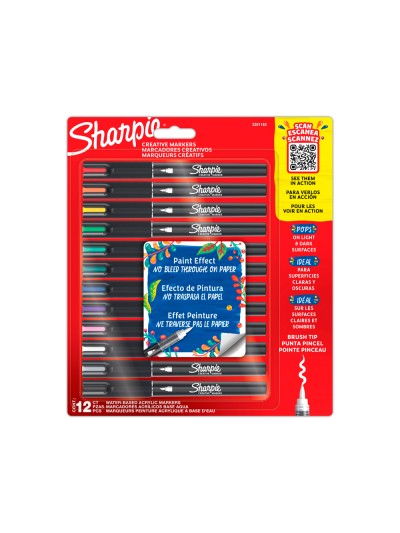 Rotulador sharpie acrilico punta pincel blister de 12 unidades colores surtidos