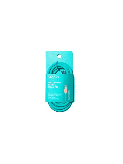 Cable groovy tipo c a tipo c carga rapida longitud 1 mt color azul turquesa