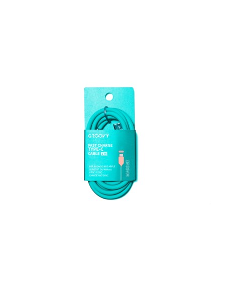 Cable groovy tipo c a tipo c carga rapida longitud 1 mt color azul turquesa
