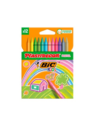 Lapices cera plastidecor pastel caja de 12 unidades colores surtidos