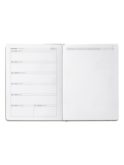 Agenda escolar antartik 25-26 encuadernada go! simil piel gris semana vista a5 bilingüe papel fsc 80 gr