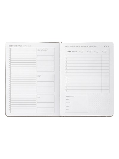 Agenda escolar antartik 25-26 encuadernada go! simil piel gris semana vista a5 bilingüe papel fsc 80 gr