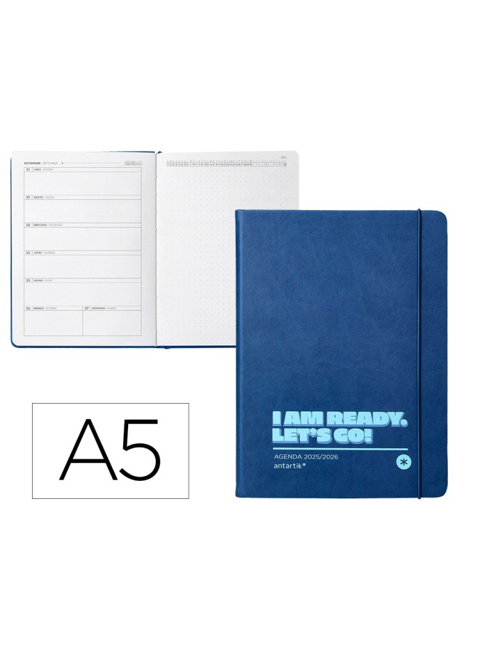 Agenda escolar antartik 25-26 encuadernada go! simil piel azul oscuro semana vista a5 bilingüe papel fsc 80 gr Agenda escolar antartik 25-26 encuadernada go! simil piel azul oscuro semana vista a5 bilingüe papel fsc 80 gr