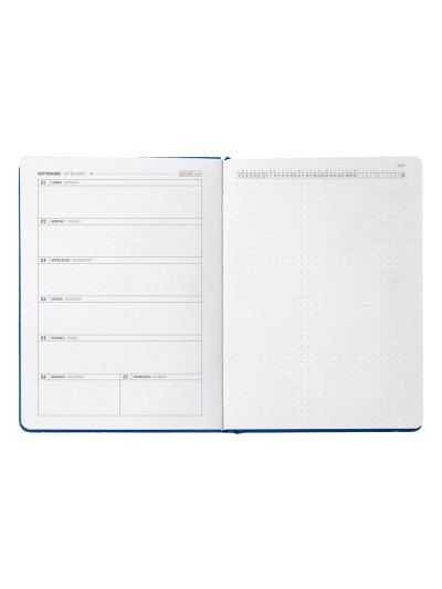 Agenda escolar antartik 25-26 encuadernada go! simil piel azul oscuro semana vista a5 bilingüe papel fsc 80 gr