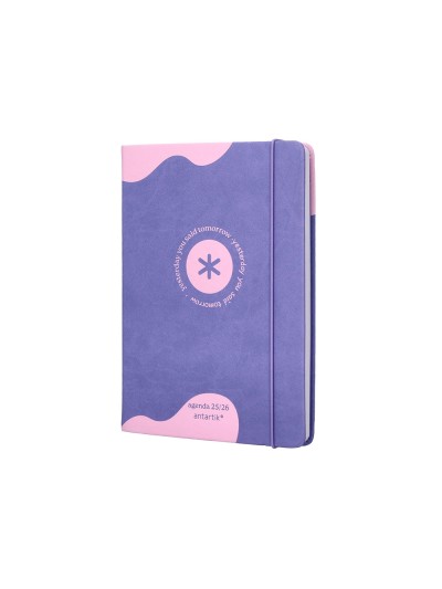 Agenda escolar antartik 25-26 encuadernada go! simil piel morado semana vista a5 bilingüe papel fsc 80 gr
