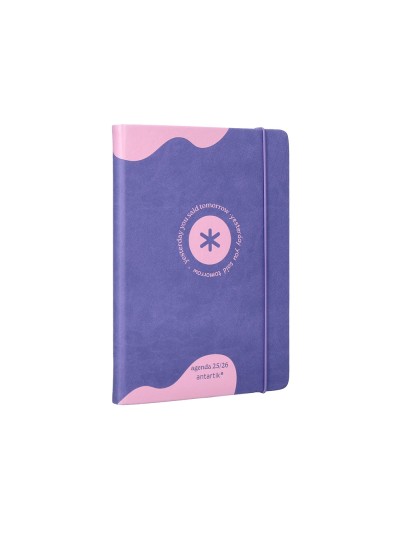 Agenda escolar antartik 25-26 encuadernada go! simil piel morado semana vista a5 bilingüe papel fsc 80 gr