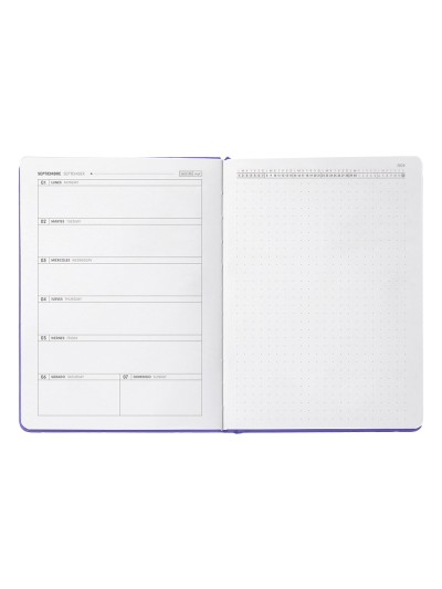 Agenda escolar antartik 25-26 encuadernada go! simil piel morado semana vista a5 bilingüe papel fsc 80 gr