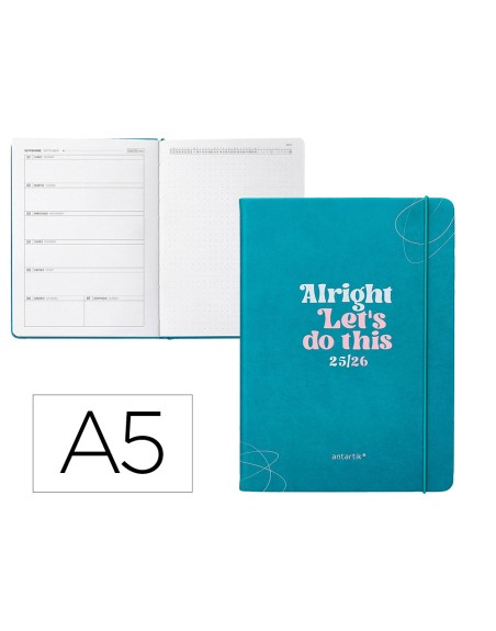 Agenda escolar antartik 25-26 encuadernada go! simil piel verde semana vista a5 bilingüe papel fsc 80 gr