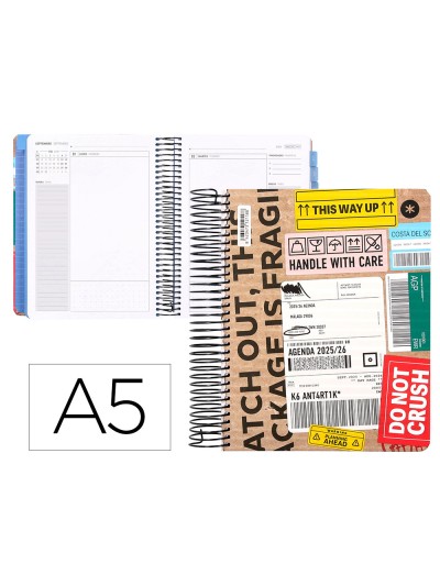 Agenda escolar antartik 25-26 espiral cargo dia pagina a5 bilingüe papel fsc 80 gr