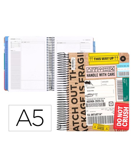 Agenda escolar antartik 25-26 espiral cargo dia pagina a5 bilingüe papel fsc 80 gr
