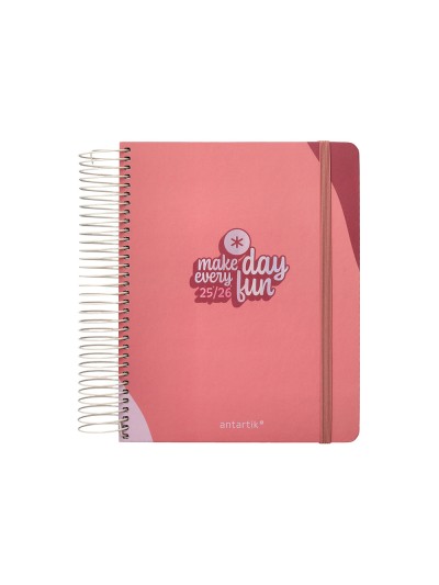 Agenda escolar antartik 25-26 espiral fun day rosa dia pagina a5 bilingüe papel fsc 80 gr