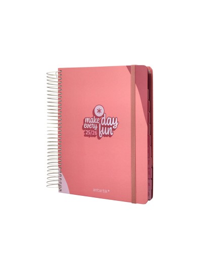 Agenda escolar antartik 25-26 espiral fun day rosa dia pagina a5 bilingüe papel fsc 80 gr