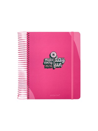 Agenda escolar antartik 25-26 espiral fun day fucsia dia pagina a5 bilingüe papel fsc 80 gr