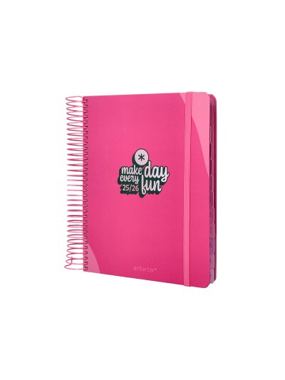 Agenda escolar antartik 25-26 espiral fun day fucsia dia pagina a5 bilingüe papel fsc 80 gr