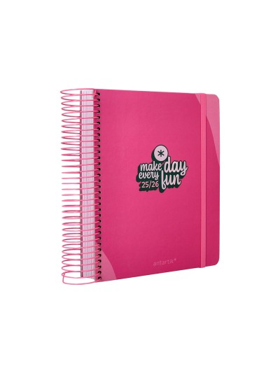Agenda escolar antartik 25-26 espiral fun day fucsia dia pagina a5 bilingüe papel fsc 80 gr