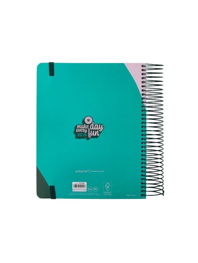Agenda escolar antartik 25-26 espiral fun day turquesa dia pagina a5 bilingüe papel fsc 80 gr