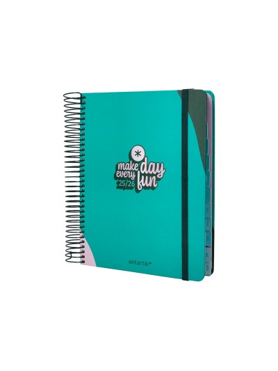 Agenda escolar antartik 25-26 espiral fun day turquesa dia pagina a5 bilingüe papel fsc 80 gr