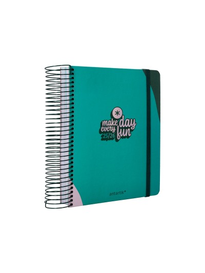 Agenda escolar antartik 25-26 espiral fun day turquesa dia pagina a5 bilingüe papel fsc 80 gr