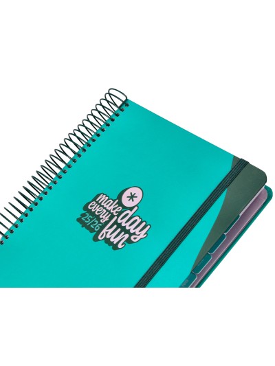 Agenda escolar antartik 25-26 espiral fun day turquesa dia pagina a5 bilingüe papel fsc 80 gr