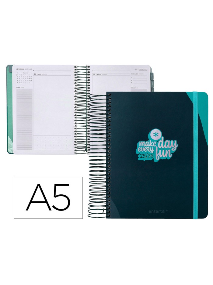 Agenda escolar antartik 25-26 espiral fun day azul oscuro dia pagina a5 bilingüe papel fsc 80 gr Agenda escolar antartik 25-26 espiral fun day azul oscuro dia pagina a5 bilingüe papel fsc 80 gr