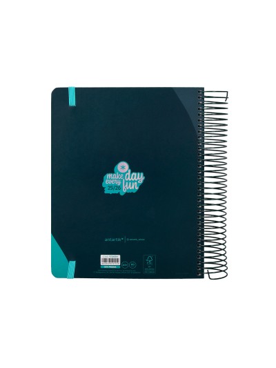 Agenda escolar antartik 25-26 espiral fun day azul oscuro dia pagina a5 bilingüe papel fsc 80 gr