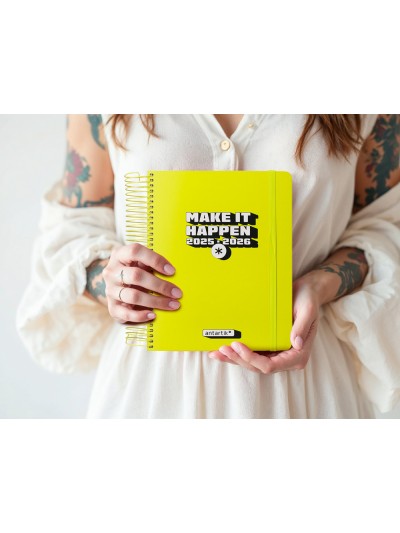 Agenda escolar antartik 25-26 espiral neon amarillo dia pagina a5 bilingüe papel fsc 80 gr