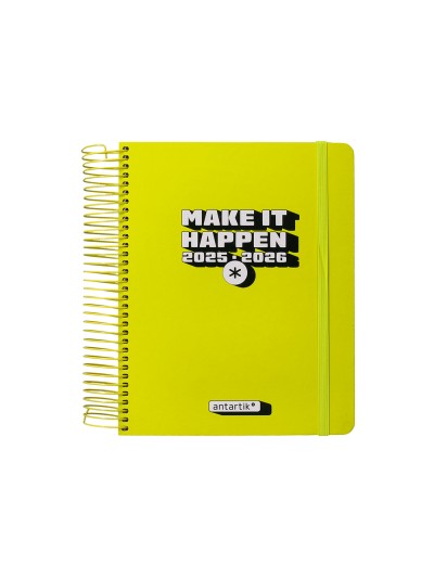 Agenda escolar antartik 25-26 espiral neon amarillo dia pagina a5 bilingüe papel fsc 80 gr