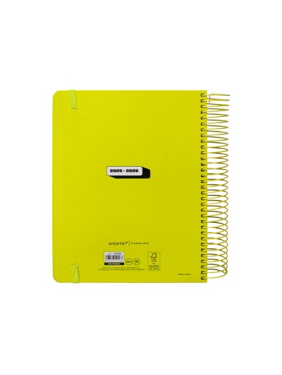 Agenda escolar antartik 25-26 espiral neon amarillo dia pagina a5 bilingüe papel fsc 80 gr