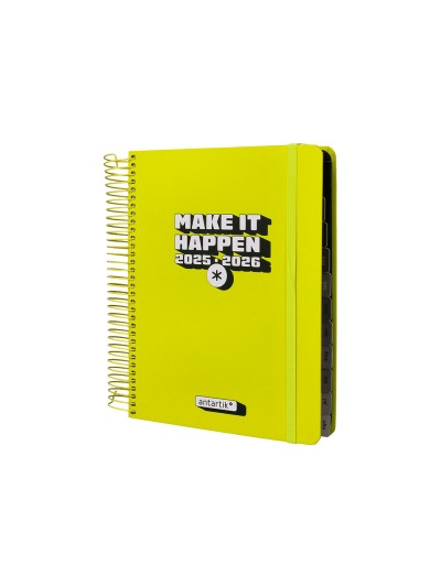 Agenda escolar antartik 25-26 espiral neon amarillo dia pagina a5 bilingüe papel fsc 80 gr