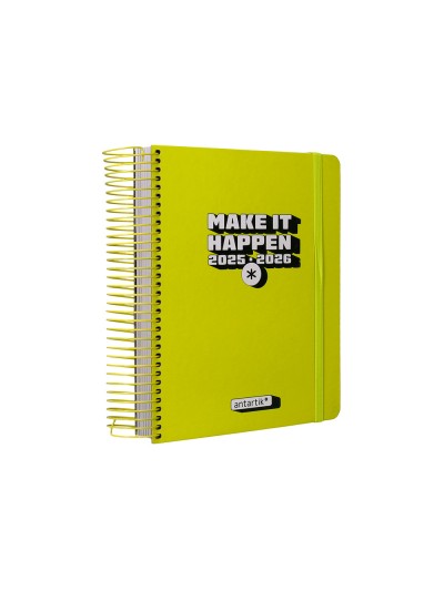 Agenda escolar antartik 25-26 espiral neon amarillo dia pagina a5 bilingüe papel fsc 80 gr