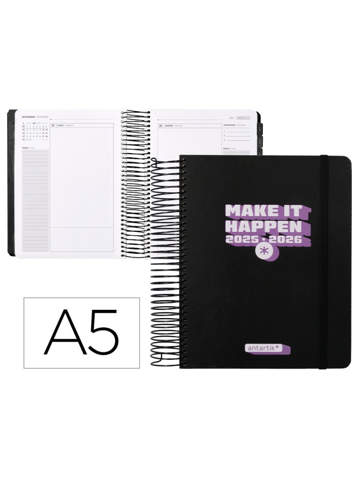 Agenda escolar antartik 25-26 espiral neon negro dia pagina a5 bilingüe papel fsc 80 gr Agenda escolar antartik 25-26 espiral neon negro dia pagina a5 bilingüe papel fsc 80 gr