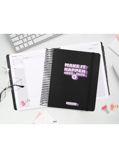Agenda escolar antartik 25-26 espiral neon negro dia pagina a5 bilingüe papel fsc 80 gr