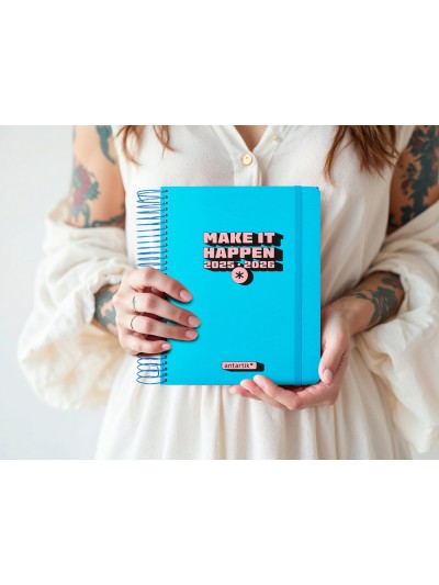 Agenda escolar antartik 25-26 espiral neon azul dia pagina a5 bilingüe papel fsc 80 gr