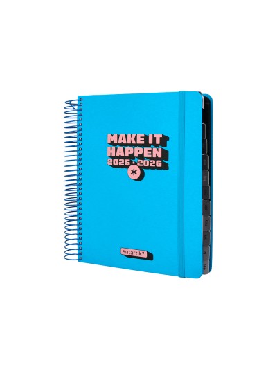Agenda escolar antartik 25-26 espiral neon azul dia pagina a5 bilingüe papel fsc 80 gr