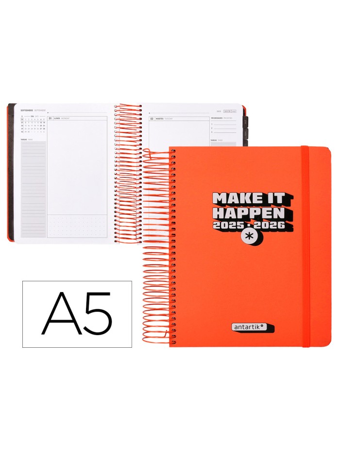 Agenda escolar antartik 25-26 espiral neon rosa dia pagina a5 bilingüe papel fsc 80 gr Agenda escolar antartik 25-26 espiral neon rosa dia pagina a5 bilingüe papel fsc 80 gr