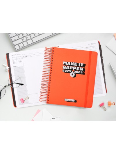 Agenda escolar antartik 25-26 espiral neon rosa dia pagina a5 bilingüe papel fsc 80 gr